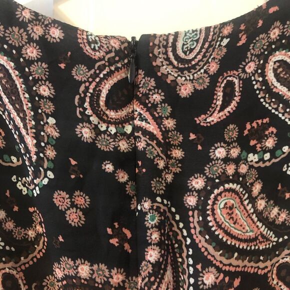 Betsy Johnson Bambi Black/Pink Paisley Ruffle Hem Vneck Flared Bell Sleeve Sz 10 - Picture 6 of 6
